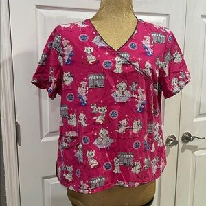 Pink Cat Print Scrub Top
